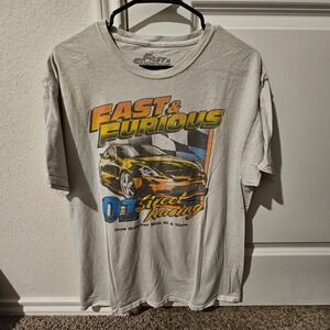 Fast and Furious Street Racing Graphic T Shirt Men's Large Gray Cotton
